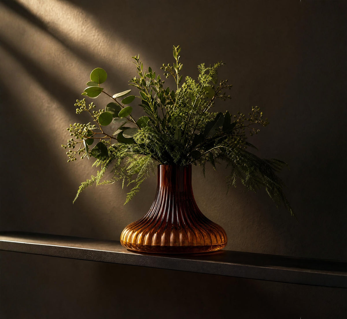 Narrow Amber Ripple Vase