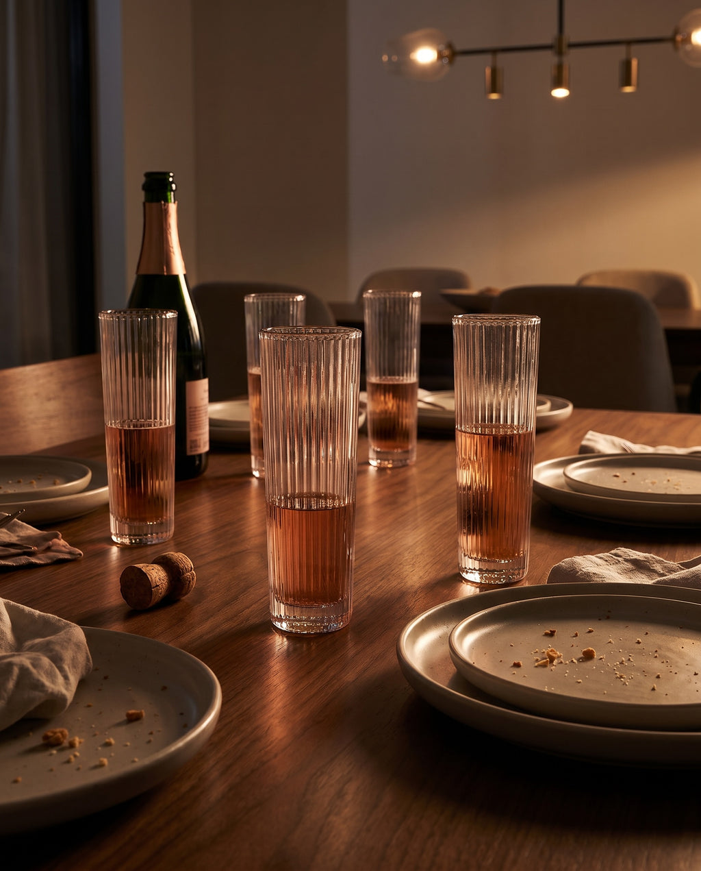 Ribbed Glass Pink Champagne Glasses (set of 4)