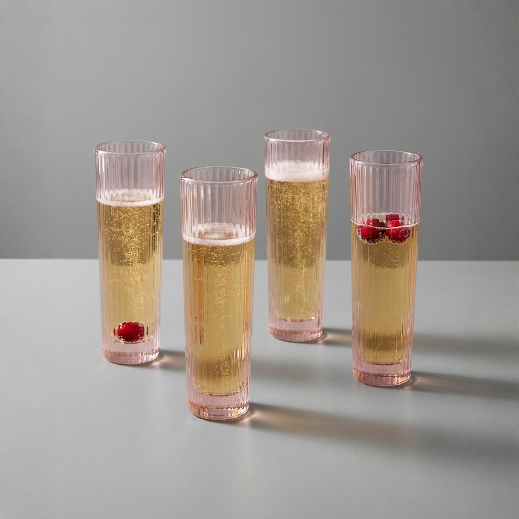 Ribbed Glass Pink Champagne Glasses (set of 4)