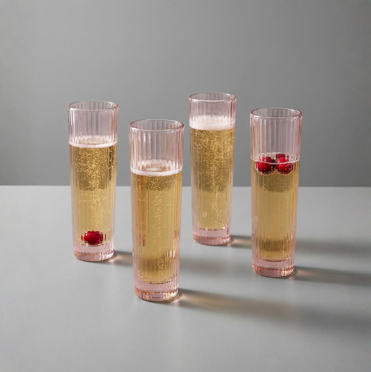 Ribbed Glass Pink Champagne Glasses (set of 4)