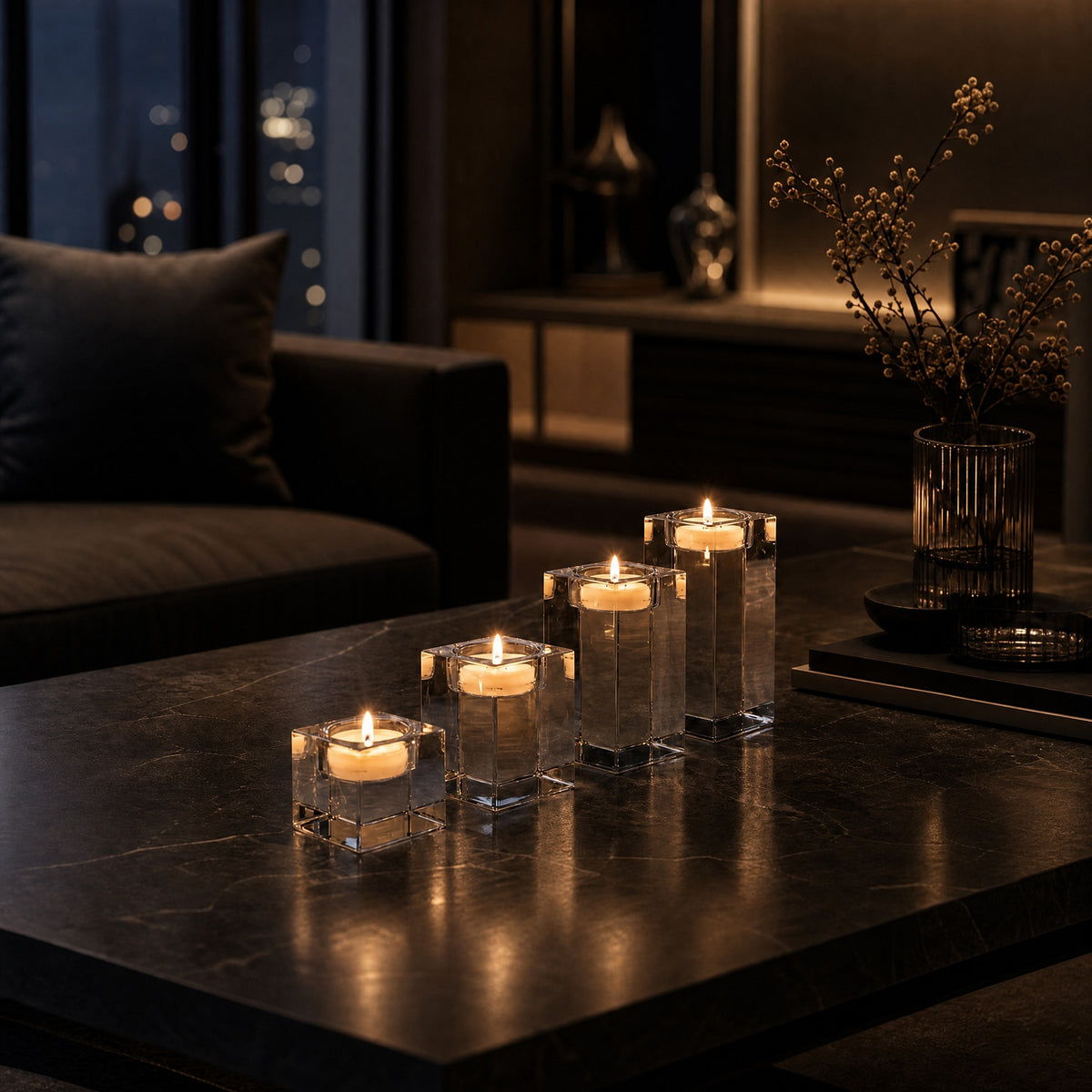 Square Glass Candle Holder Set