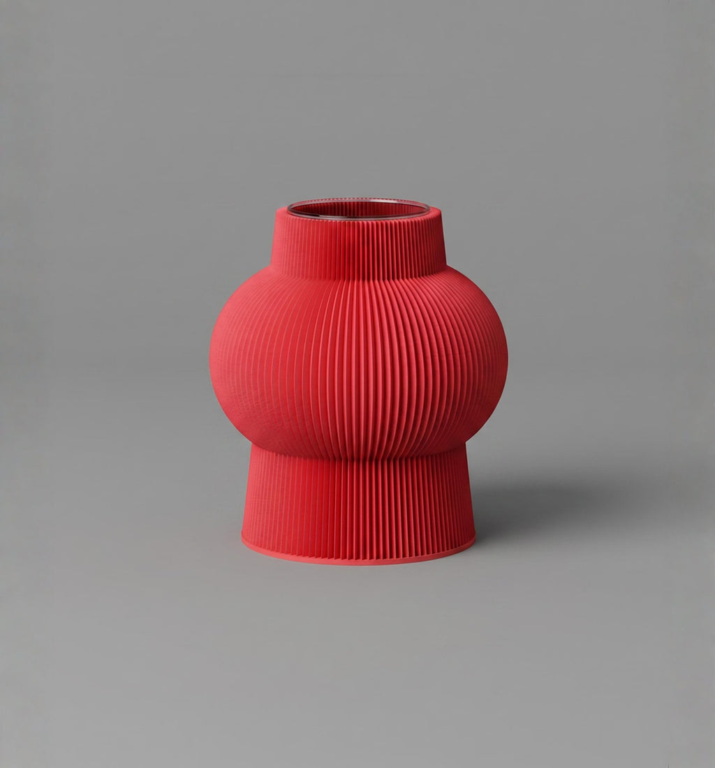 Mod Red Ribbed Sphere Vase