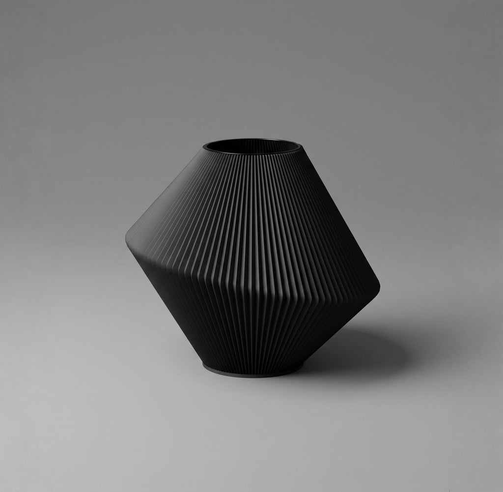 Mod Black Ribbed Geo Vase