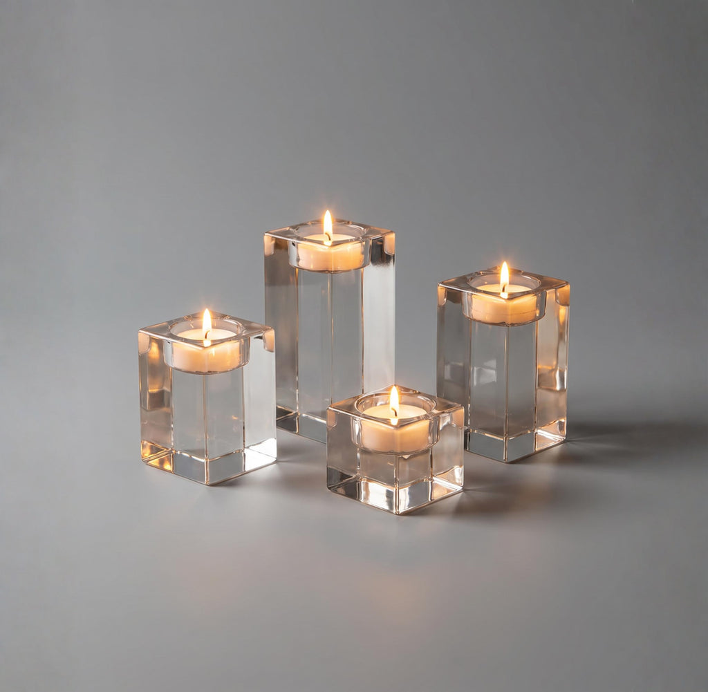 Square Glass Candle Holder Set