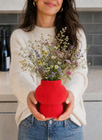 Mod Red Ribbed Sphere Vase